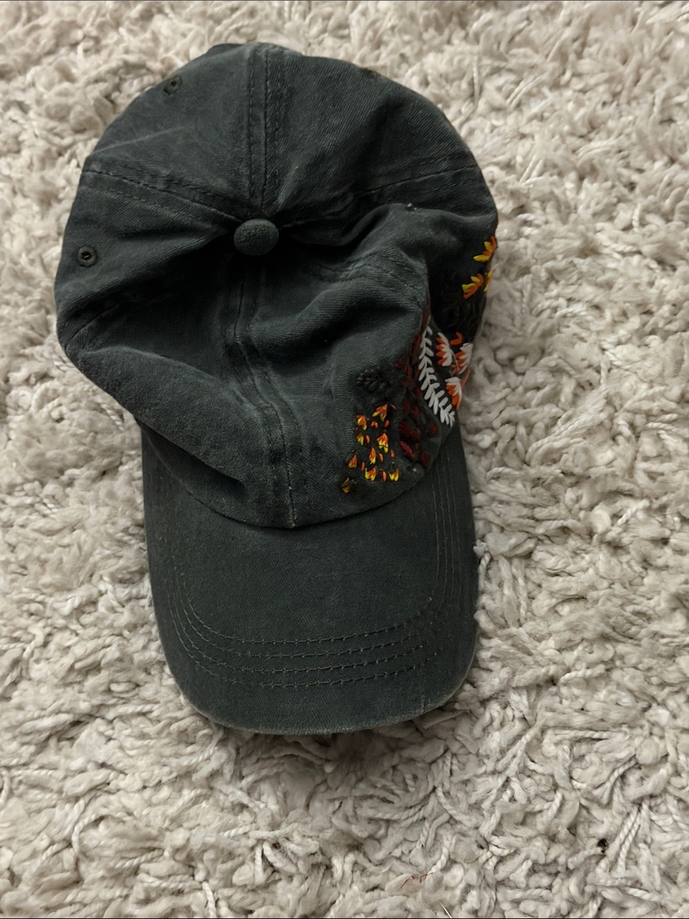 Hunter Green Denim Embroidered Baseball Cap - Unbranded